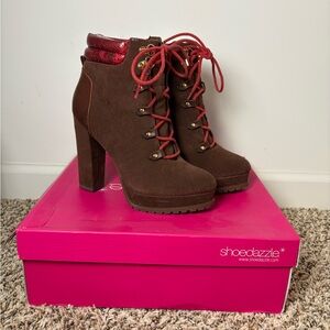 Shoe Dazzle Brown and Red Heeled Boots